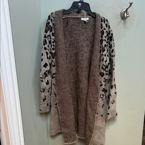 Nine West Brown and Tan Leopard Print Cardigan Sweater